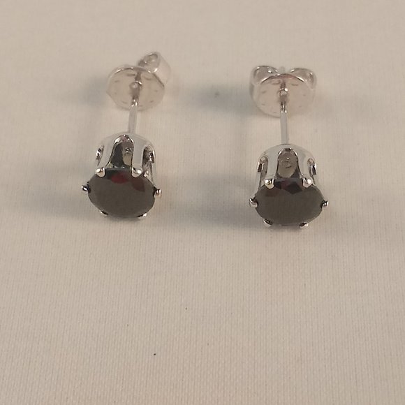 Mens 18K White Gold Filled Black Onyx Diamond Zircon Stud Earrings 6mm .84ctw ea